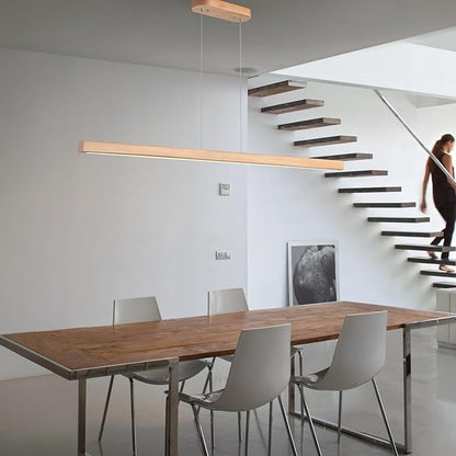 71" 40W Wood Linear Pendant Light Fixture Led Dining Room Light Dimmable Hanging Light Fixture for Kitchen Island Dining Room Pool Table Lights Natural
