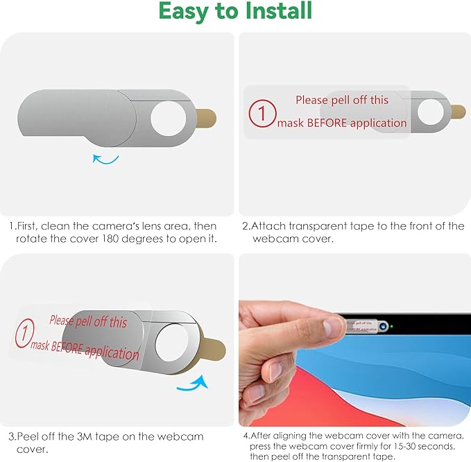 CloudValley Ultra-Thin Metal Webcam Cover for MacBook Pro/iPad/Laptop - 0.015" Privacy Camera Protector with 3M Adhesive (2-Pack) No Residue, Universal Fit for Laptop Accessories (Silver)