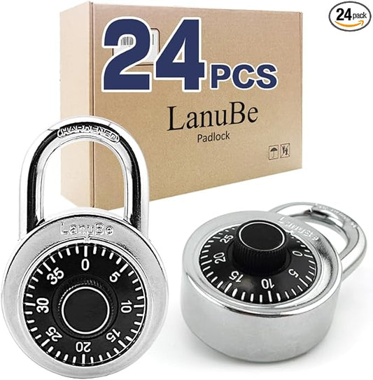 LanuBe Lock Standard Dial Combination Lock, 2 in. Wide, with Different Combinations, Black Turnplate, Pack of 24; Lock for School, Employee, Gym & Sports Locker, Case, Toolbox, and so on