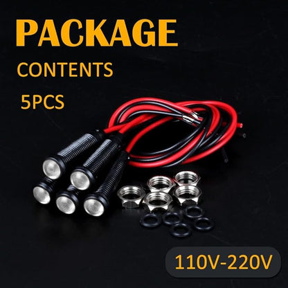 5pcs 6mm LED Indicator Light Plastic Black Signal Dot Lamp 110-220VAC 1/4" Mounting Hole Size with 15cm/5.9in. Wire (White LED)