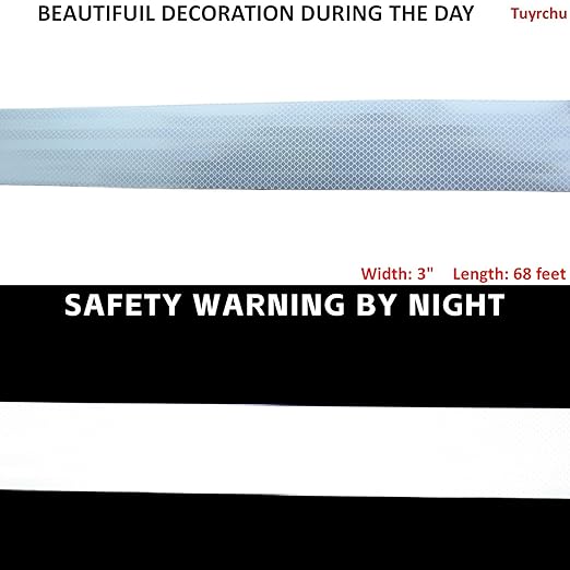 Non Fading Reflective Tape White 3 inch, Outdoor Waterproof High Visibility Warning Industrial Marking Tape, Safety Stickers (68 feet)
