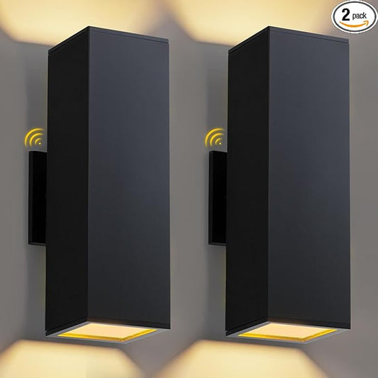 Dusk to Dawn Outdoor Lighting 2 Pack, Modern Outdoor Wall Lights Black Exterior Lighting Fixtures with E26 Base, Waterproof Sconce Outside Lights for House Porch Front Door, Bulbs Included