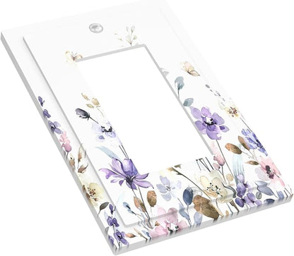Decorative Outlet Covers Purple Floral Lilac Watercolor Flower Leaves Butterfly Wildflower 1 Gang Single Rocker Light Switch Cover Plate Wall Plates GFCI Faceplate for Bedroom Home Decor