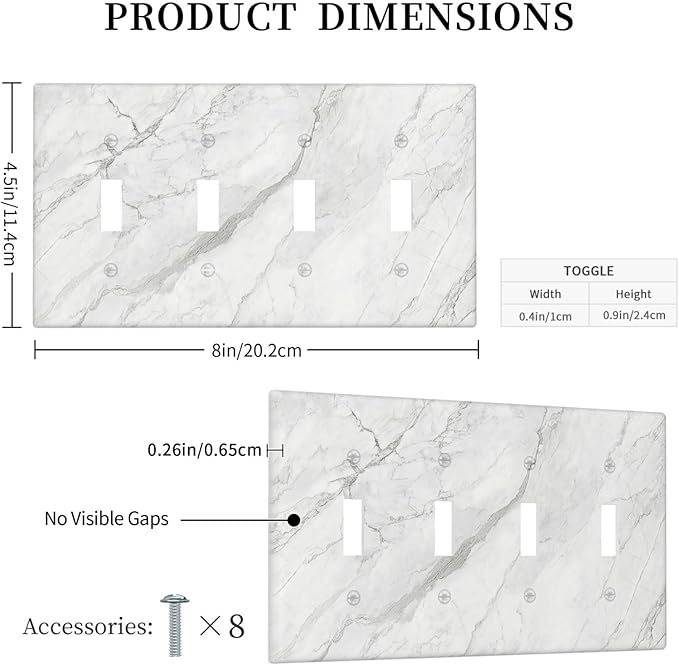 Light Switch Covers Marble Granite White And Grey Quad Toggle 4 Gang Wall Plate Electrical Faceplate Decorative Switch Plates for Home Bedroom Decor