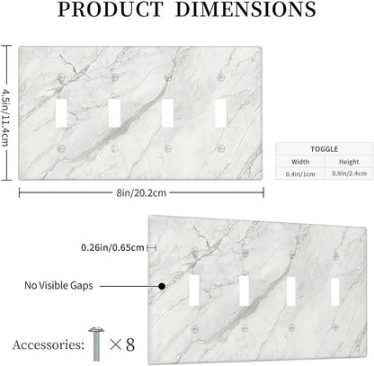 Light Switch Covers Marble Granite White And Grey Quad Toggle 4 Gang Wall Plate Electrical Faceplate Decorative Switch Plates for Home Bedroom Decor