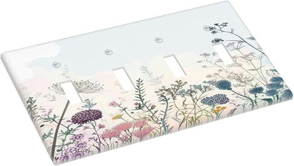 Colorful Wildflower Watercolor Dandelion Floral Light Switch Covers Quad Toggle Electrical Faceplate 4 Gang Wall Plate Decorative Switch Plates For Cabin Home Decor