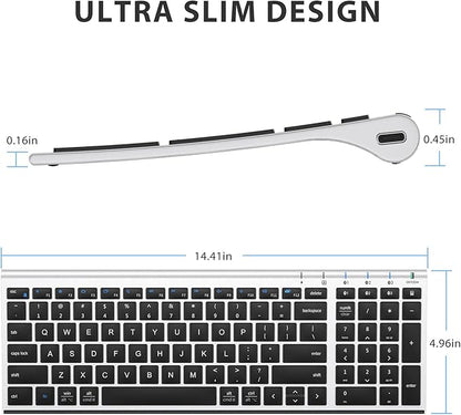 iClever BK10 Bluetooth Keyboard, Wireless Rechargeable Ultra-Slim Keyboard with Long Battery Life, Compatible with iOS, Android, Windows, Mac for iPad, Tablet, Laptop, PC, Phone (Silver Black)