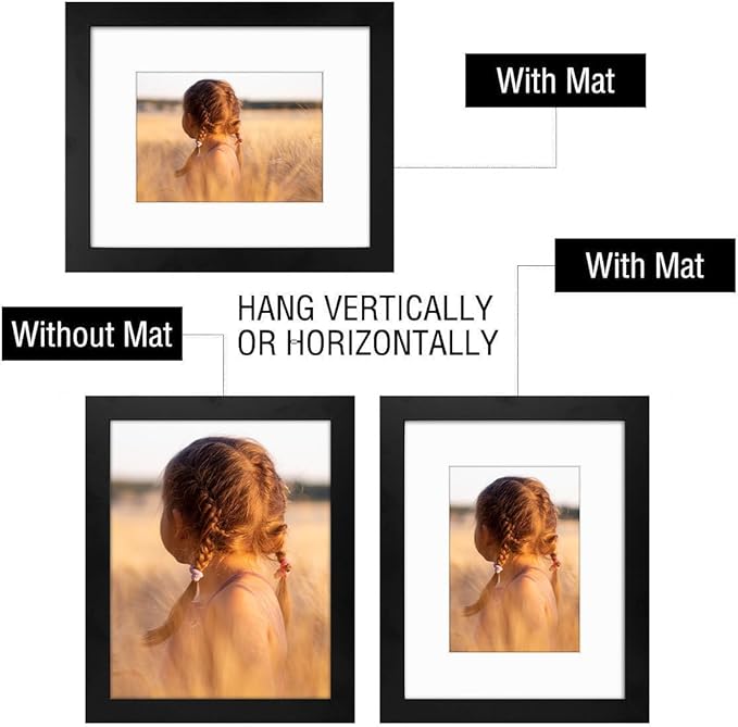 Golden State Art, 8x10 Picture Frame with Mat for 5x7 Photo - High Definition Glass Wall Mounting or Tabletop Display (Black, 1 Pack)