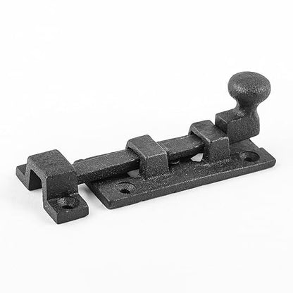 Renovators Supply Manufacturing Slide Bolt Latch 3.5 in. Black Wrought Iron Ball Tip Style Slide Bolt with Mounting Hardware