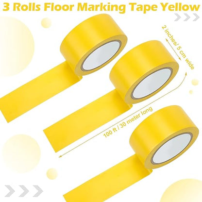 Outus Floor Marking Tapes 2" Width 100' Length Yellow Durable Non Abrasive Tough Floor Tape for Social Distancing, Gyms, Athletics, School, Restaurants, Equipment, Heavy Foot Traffic(3 Rolls)