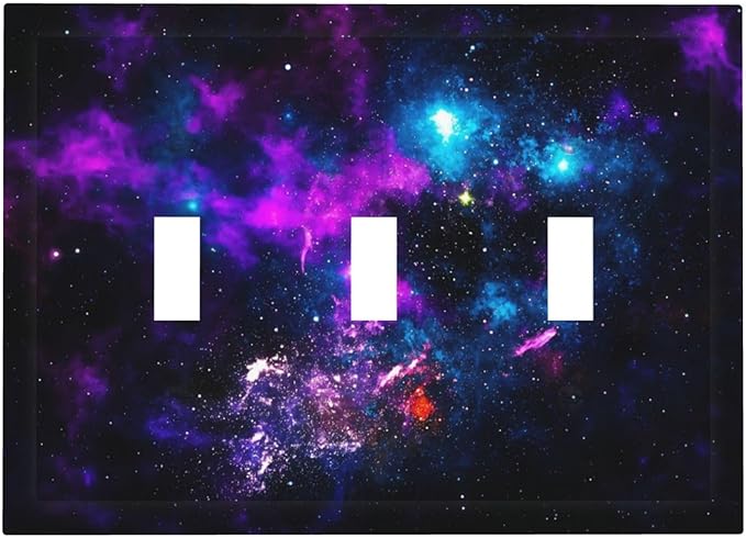 Outer Space Colorful Starry Sky Galaxy Planet Decorative Switch Plates 3 Gang Wall Plate Triple Toggle Light Switch Cover Faceplate Electrical Wall Panels for Bed Room Living Room Decor