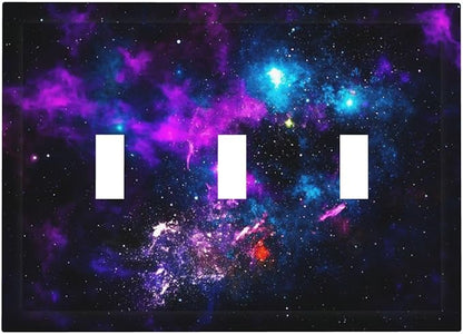 Outer Space Colorful Starry Sky Galaxy Planet Decorative Switch Plates 3 Gang Wall Plate Triple Toggle Light Switch Cover Faceplate Electrical Wall Panels for Bed Room Living Room Decor