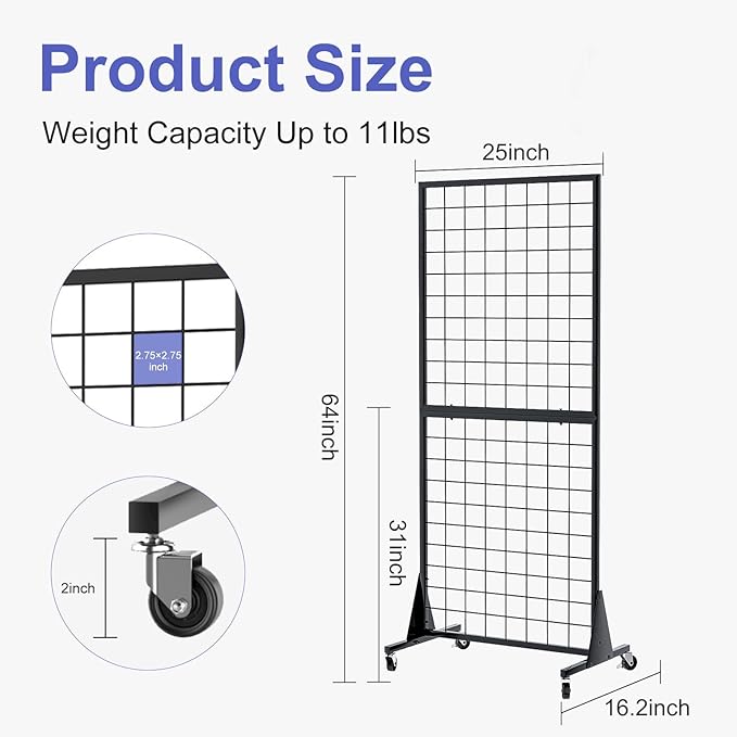 3-Pack 2'x5.5' Ft Gridwall Panel Display Stands Heavy Duty Floor Standing Retail Display Rack with Triangle Base for Retail Art Show With 20 Hooks Christmas and Thanksgiving Outdoor Decoration Display Stand (1)