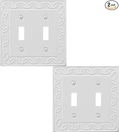 Double Toggle Light Switch Cover NovaBloom Metal Wall Plate, 2-Pack White 2 Gang, Light Switch Cover Decorative Wallplate, Durable