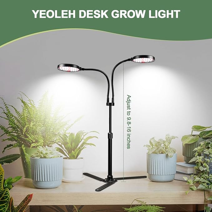 YEOLEH Grow Light for Indoor Plants Growing 6000K Full Spectrum LED Desk Lamp with Dimmable & Timer