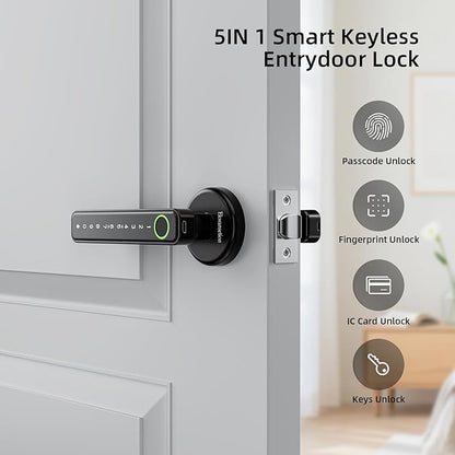 Fingerprint Door Lock Smart Door Lock with Keypad Keyless Entry Door Lock with Handle for Home Hotel Office Apartment Bedroom (Black) Ekwansetion