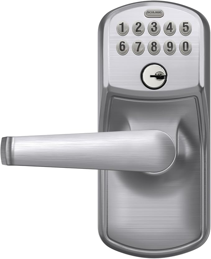SCHLAGE Brushed Chrome FE595CS V PLY 626 ELA Plymouth Light Commercial Electronic Keypad Lock with Elan Lever(Satin Chrome) (Pack of 2)