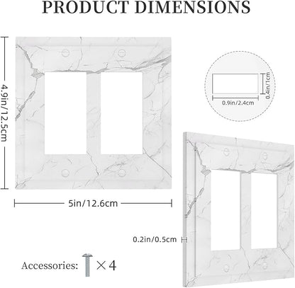 Decorative Outlet Covers White Grey Abstract Modern Marble 2 Gang Double GFCI Rocker Electrical Wall Panels Light Switch Cover Plate for Bathroom Kitchen Decor