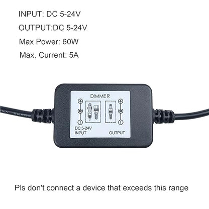 DC 12V Knob LED Dimmer Switch, 5-24V 5A Rotary Control DC Motor Speed Controller Universal, Stepless Dimming for LED Strip Light/Fan, Black