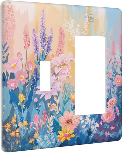 Outlet Covers Colorful Watercolor Flowers Wildflower Plants 1 Toggle 1 Rocker Combo Light Switch Cover Plate Decorative Switch Plate Covers Electrical Wall Plate for Bathroom Home Decor