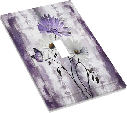 Purple Daisy White Floral Butterfly Flowers Single Toggle Light Switch Cover plate Outlet Cover Decorative Switchplate Wall Plates Electrical Panel Cover for Bathroom Living Room 5 X 3 IN