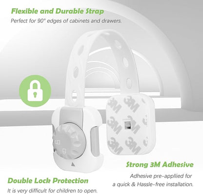 Songaa Child Safety Cabinets Strap Locks 4 Pack - Adjustable Baby Proofing Cabinet Latches for Drawers, Oven, Dishwasher, Fridge, Toilet Seat, Trash Can, with 3M Adhesive Pads - Gray