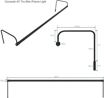 Cocoweb 43 Inch Tru-Slim Black Picture Light - LED, 2700K, Adjustable Arm, Plug-in, Toggle Switch, Sleek and Compact Design