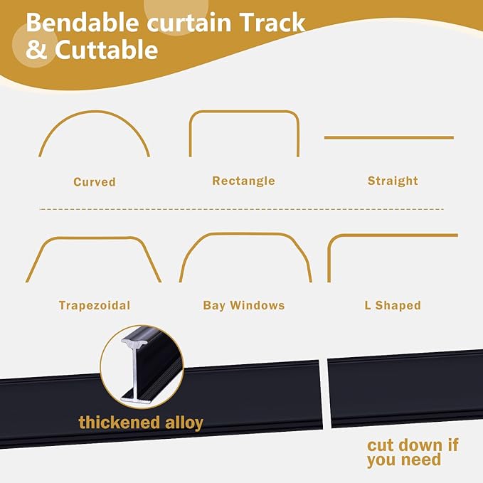 Bendable Ceiling Curtain Track Ceilings Mount or Wall Mounted Heavy-Duty Room Divider Curtains Rails for Living room Bedroom Shower Privacy RV Garage Dividers with Clips，Black 9 FT