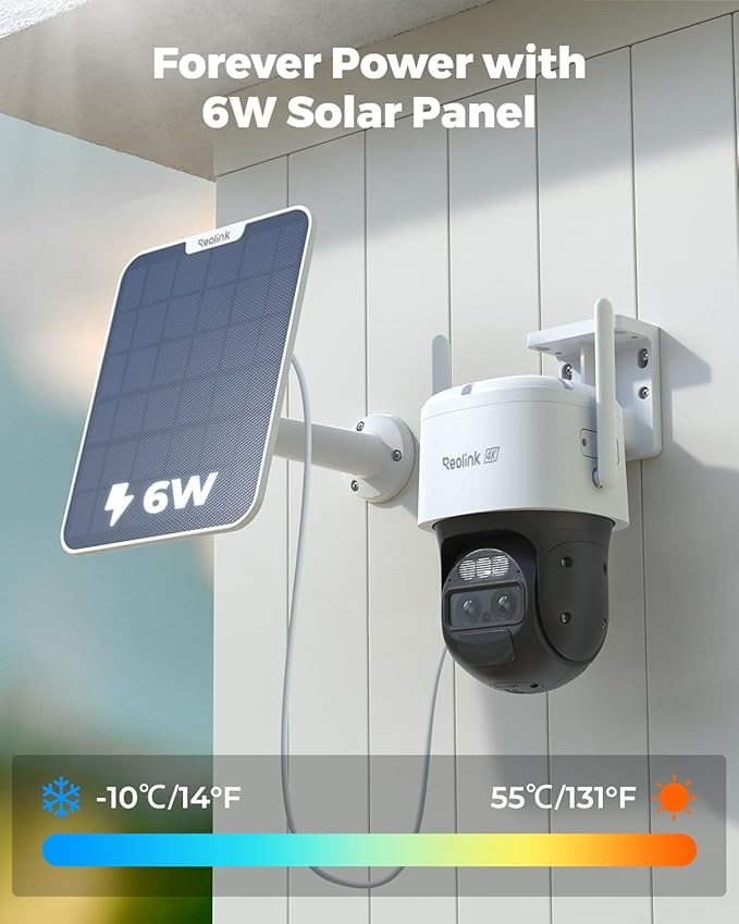 REOLINK TrackMix+Solar Panel, 4K Solar Security Cameras Outdoor with Auto Tracking, 360° Pan Tilt, 8X Hybrid Zoom, Color Night Vision, Smart AI Detection, No Subscriptions, Home Hub Compatible