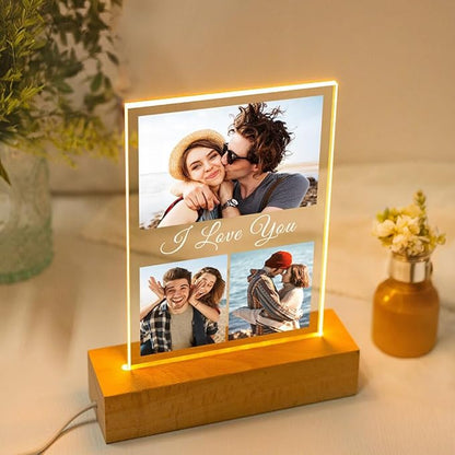 Custom Picture Frame with Photo, Personalized Photo Frames with Night Light, Customized Picture Frames, Personalized Valentines Day Gifts for Her Him Women Men Girlfriend Boyfriend Couple