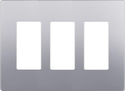 LIDER Matte Finish Decorator Switch Cover, Screwless Wall Plate, Mid-Size 3-Gang 4.88" x 6.77", Unbreakable Polycarbonate Thermoplastic, UL Listed, LSWP-33M-SV, Silver