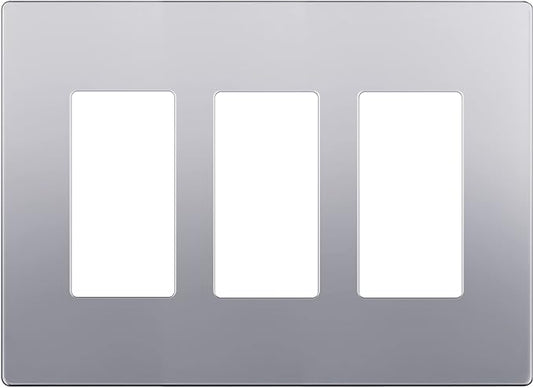 LIDER Matte Finish Decorator Switch Cover, Screwless Wall Plate, Mid-Size 3-Gang 4.88" x 6.77", Unbreakable Polycarbonate Thermoplastic, UL Listed, LSWP-33M-SV, Silver