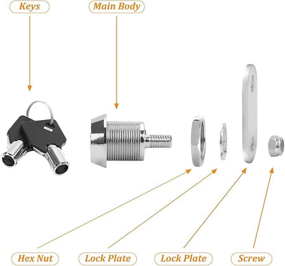 2 Pack Tubular Cam Locks, Cabinet Locks with 7/8'' Cylinder, Atom Lock for Arcade Machine, Gumball Machine, Cash Door, Tool Box, Chrome Finish and Keyed Alike (7/8 Inch 90°)