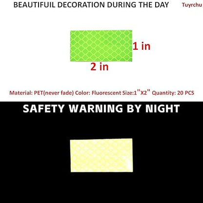 Non Fading Fluorescent Yellow Reflective Stickers 1 inch X 2 inch, Outdoor Waterproof High Visibility Safety Adhesive Reflector (20 Pcs)