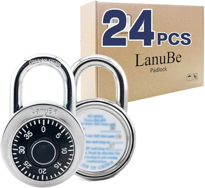 LanuBe Lock Standard Dial Combination Lock, 2 in. Wide, with Different Combinations, Black Turnplate, Pack of 24; Lock for School, Employee, Gym & Sports Locker, Case, Toolbox, and so on