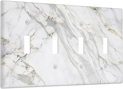 Light Switch Cover Plate Gray Gold Marble Abstract Modern Luxury 4 Gang Quad Toggle Wall Plate Electrical Outlet Cover Decorative Switch Plate Covers for Bedroom Home Decor
