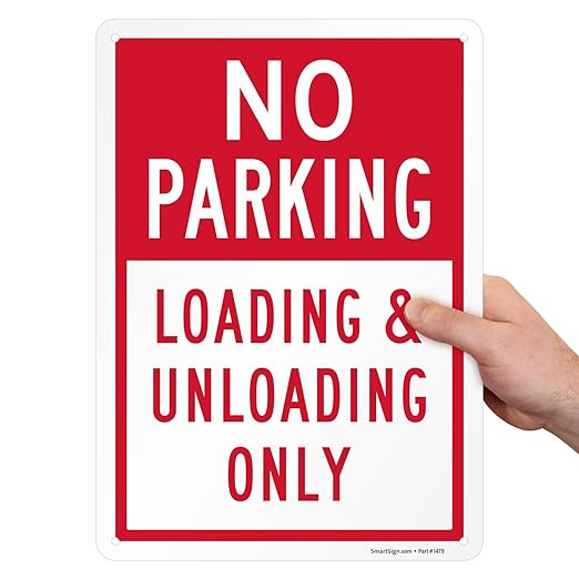 SmartSign No Parking Loading Unloading Only - 10" x 14", Rustproof 40 Mil Laminated Aluminum, Red/White, Durable Metal Sign for Outdoors, USA-Made