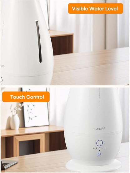 FOHERE Humidifiers for Bedroom Large Room, 5L Cool Mist Quiet Humidifier 48H Long Last for Indoor Plant, Baby, Home, Office with Humidity Sensor, Aroma Box, 3 Speed Settings, White