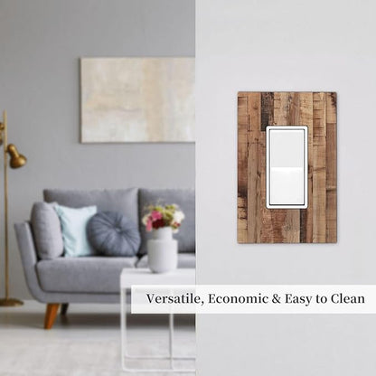 Decorative Outlet Covers Rustic Brown Wood Grain 1 Gang Single Rocker Light Switch Cover Plate Wall Plates GFCI Faceplate for Farmhouse Kitchen Decor