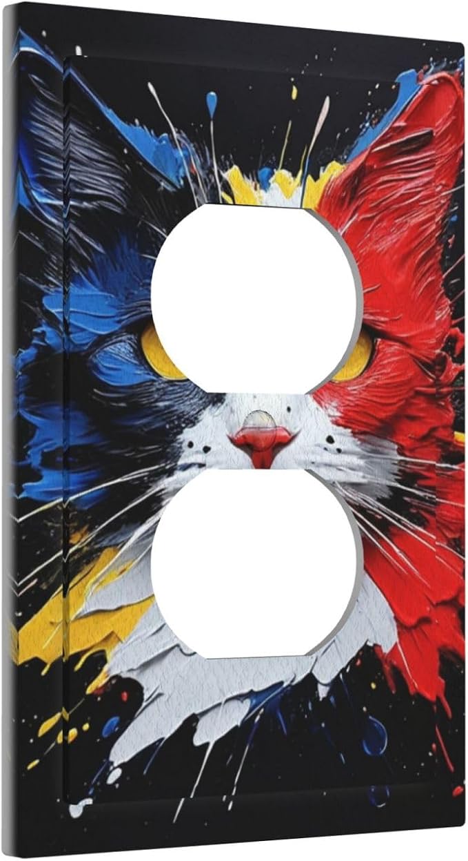Decorative Outlet Covers Colorful Doodle Cute Funny Black Red White Cat 1 Gang Duplex Light Switch Cover Plate Wall Plates for Electrical Outlets Switchplate Faceplate