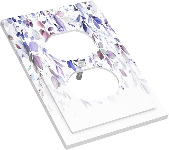 Purple Eucalyptus Watercolor Floral Rustic Leaf Outlet Covers 1 Gang Duplex Light Switch Cover Decorative Switch Plates Electrical Receptacle Faceplate Wall Plate for Farmhouse Home Decor