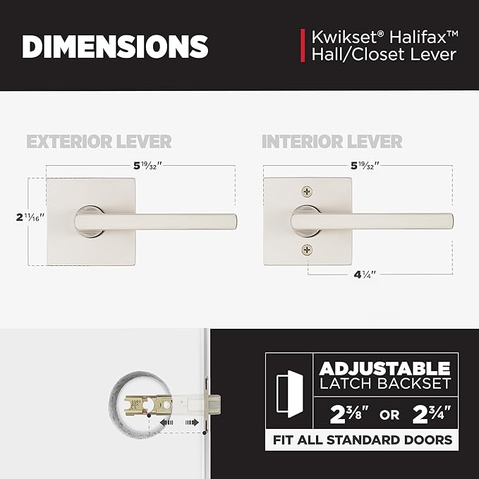 Kwikset Halifax Interior Passage Door Handle, Lever For Closet and Hallway Doors, Reversible Non-Locking Handle Lever, Satin Nickel, with Microban Protection