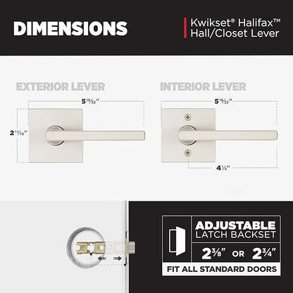 Kwikset Halifax Interior Passage Door Handle, Lever For Closet and Hallway Doors, Reversible Non-Locking Handle Lever, Satin Nickel, with Microban Protection