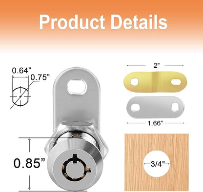 RV Storage Lock Cam Locks Keyed Alike,1-1/8" RV Compartment 4PCS Camper, Trailer, Vending Machine Replacement Set with 8 Keys, Chrome Finish(4, 1-1/8 Inch)