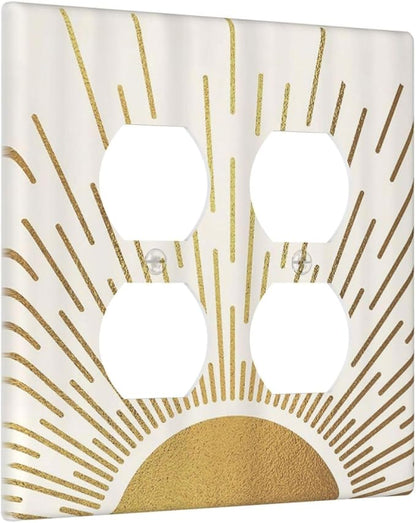 Decorative Outlet Covers Boho Mid Century Gold Sun Sunbeams 2 Gang Light Switch Cover Plate Double Duplex Wall Plates for Electrical Outlets Switch Plate Covers for Bedroom Home Decor