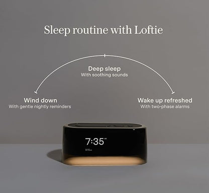 Loftie Alarm Clock with Sound Machine – Smart Alarm Clock w/Light, White Noise, Bluetooth Speaker, Night Light, 100+ Sounds, Blackout Mode, No WiFi Mode, Optional Subscription, White