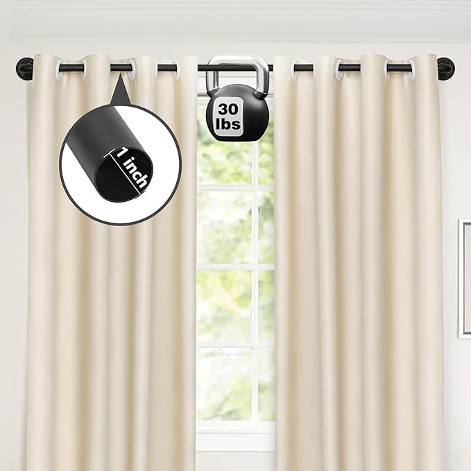 Refrze 2 Pack Curtain Rods for Windows 34 to 48 Inch, Industrial Curtain Rods Wrap Around, Heavy Duty for Bedroom & Outdoor, 34-48", "Black Curtain rod