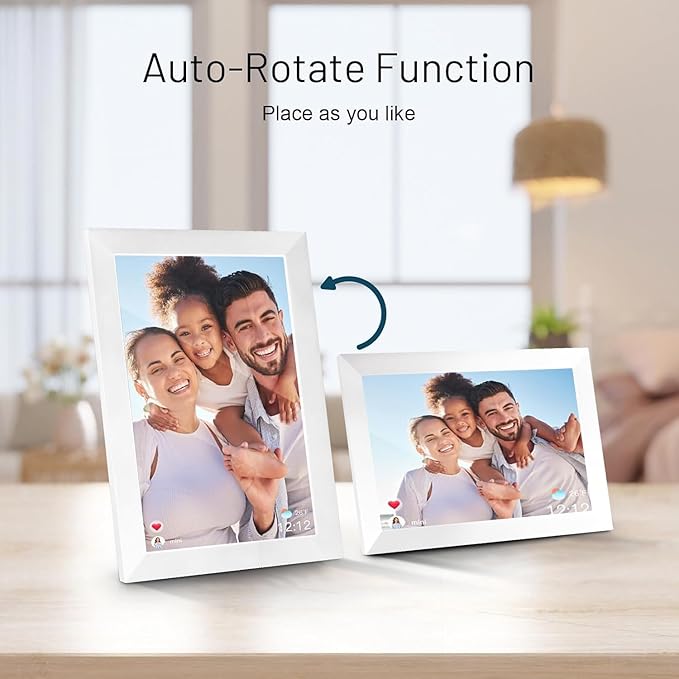 Anna Bella Digital Picture Frame 10.1 Inch IPS HD Touch Screen WiFi Smart Digital Photo Frame with 32GB Storage, Auto-Rotate, Easy Setup to Share Photos or Videos Remotely via AiMOR APP White