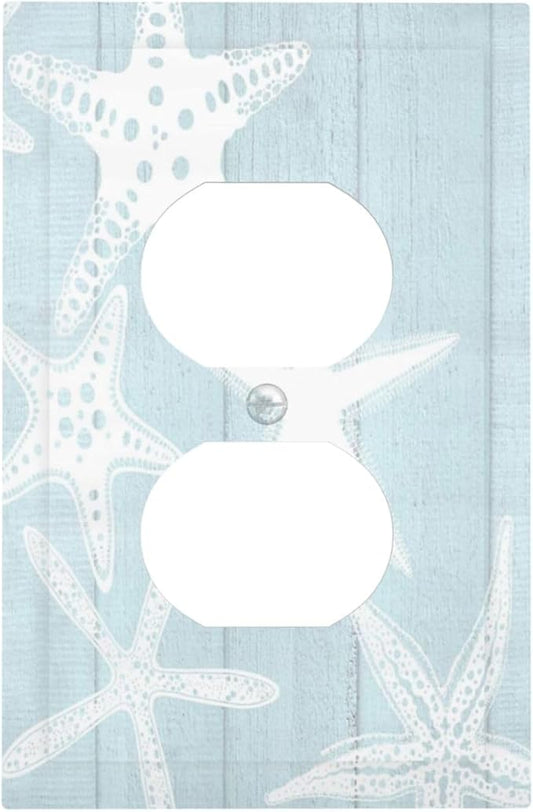 Beach Starfish Vintage Wood Rustic Country Ocean Outlet Covers 1 Gang Duplex Light Switch Cover Decorative Switch Plates Electrical Receptacle Faceplate Wall Plate for Farmhouse Kids Room Decor