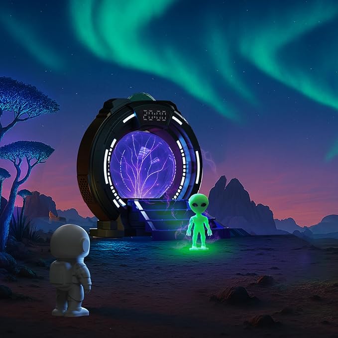 Galactic Portal Galaxy Projector Lamp with Plasma Ball – Aurora Projector Night Light with Smart Speaker, Astronaut & Alien Room Decor for Kids & Teens